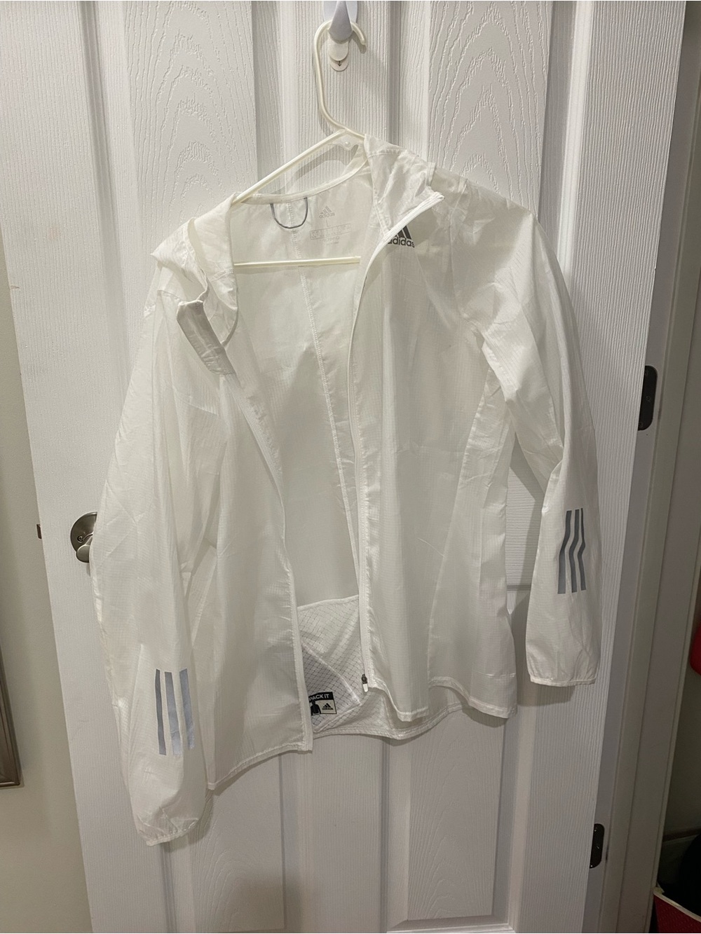 adidas White Packable Running Jacket with Hood